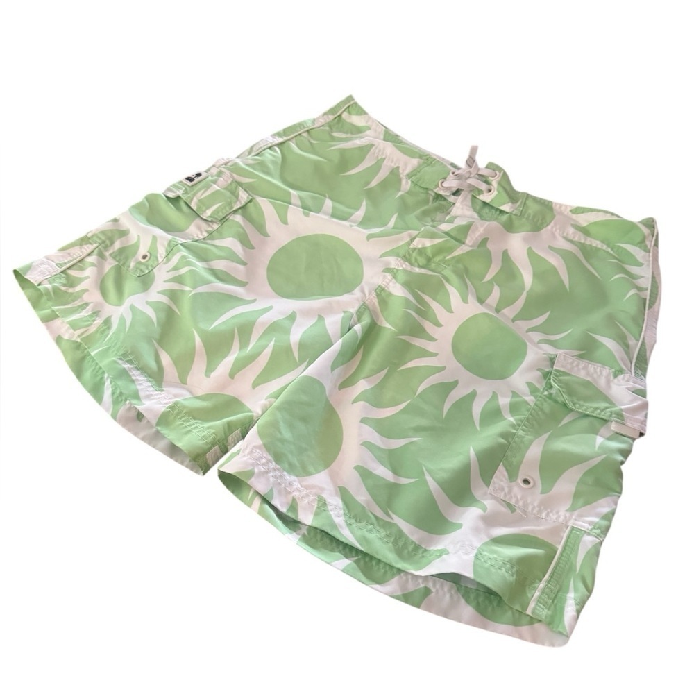 ISLAND COMPANY Board Shorts Men’s SZ 34 Green Drawstring Pockets Swimwear EUC